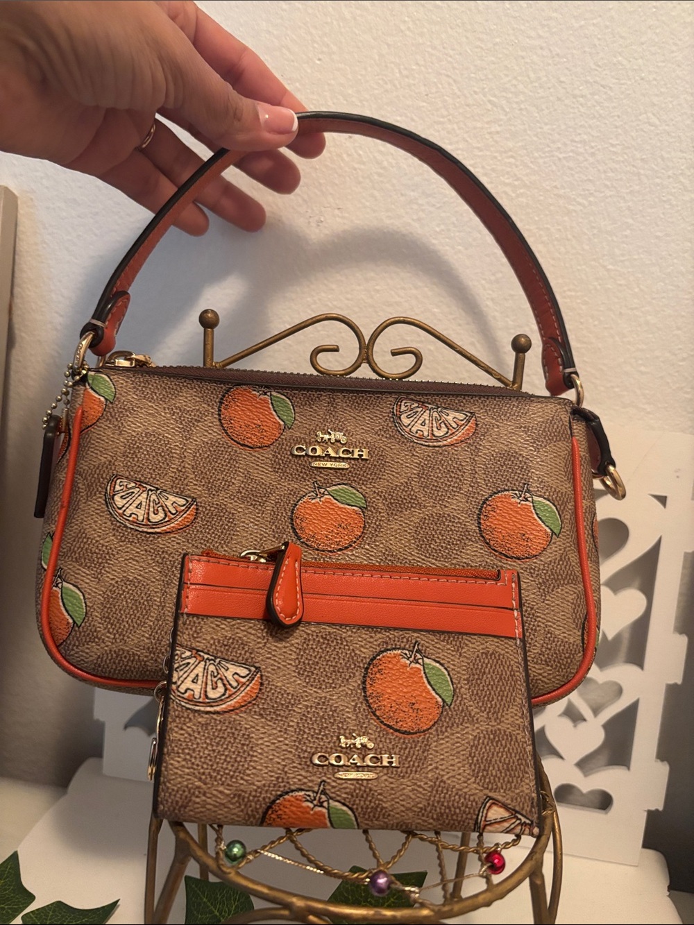 Coach Nolita Signature Mini Shoulder Bag with Orange & ID card key wallet orange